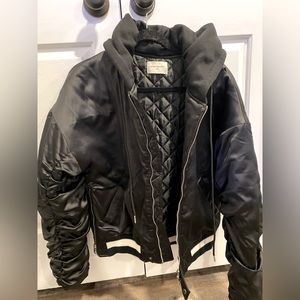 Lifter Anchors Black Hooded Bomber Jacket: Size M